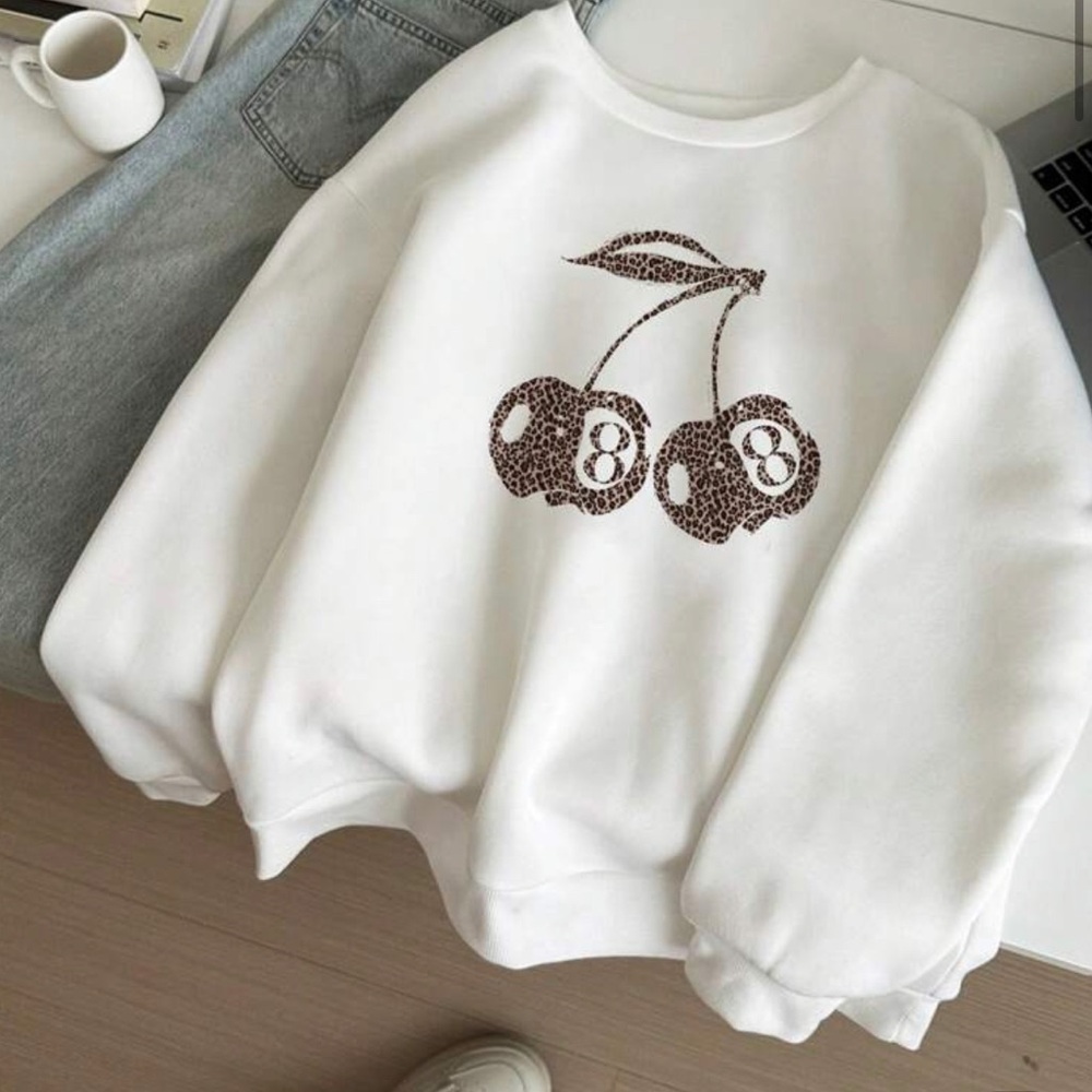 White Cherry Print Sweatshirt